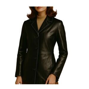 Adler Collection Black Lamb Leather Coat White Stitching Size Medium